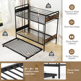 Twin Over Twin Bunk Bed with Trundle with Ladder and Full-length Guardrails-Black