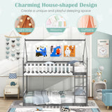 Twin Over Twin Bunk Bed with Fence and Ladder for Kids-Gray