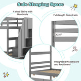 Twin Over Twin Bunk Bed with Storage Stairs and Drawers-Gray