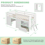 Twin Size Solid Wood Low Loft Bed with Storage and Drawer-White