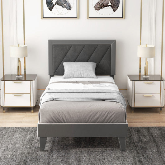 Twin/Full/Queen Platform Bed with High Headboard and Wooden Slats-Twin Size