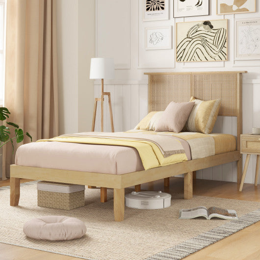 Twin/Full/Queen Size Bed Frame with Rattan Headboard-Twin Size