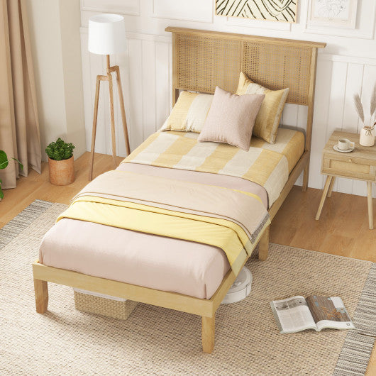 Twin/Full/Queen Size Bed Frame with Rattan Headboard-Twin Size