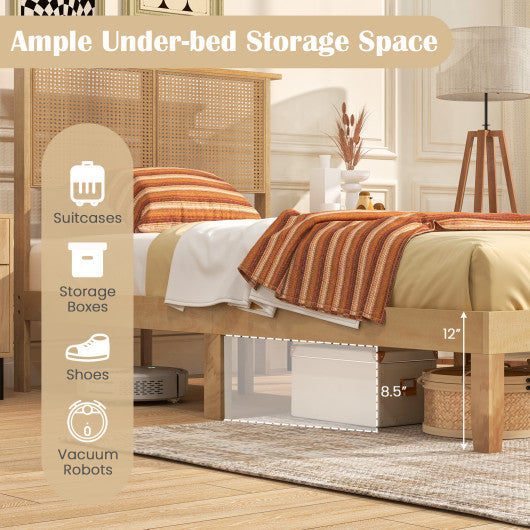 Twin/Full/Queen Size Bed Frame with Rattan Headboard-Twin Size