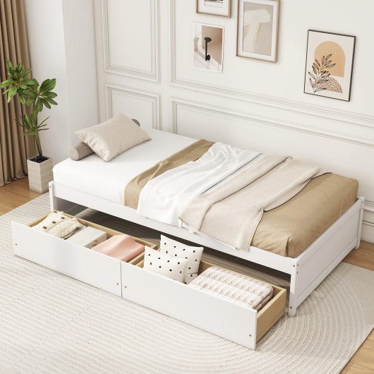 Twin Size Captain Bed with 2 Drawers and Slats Support-White