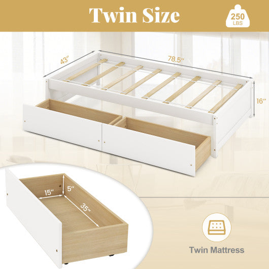 Twin Size Captain Bed with 2 Drawers and Slats Support-White