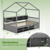 Twin Size House Bed with Roof with 14 Storage Cubes and Enclosed Cabinet-Gray