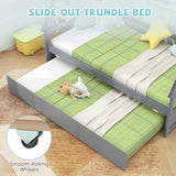 Twin Size House Bed with Trundle and Safety Guardrail-Gray