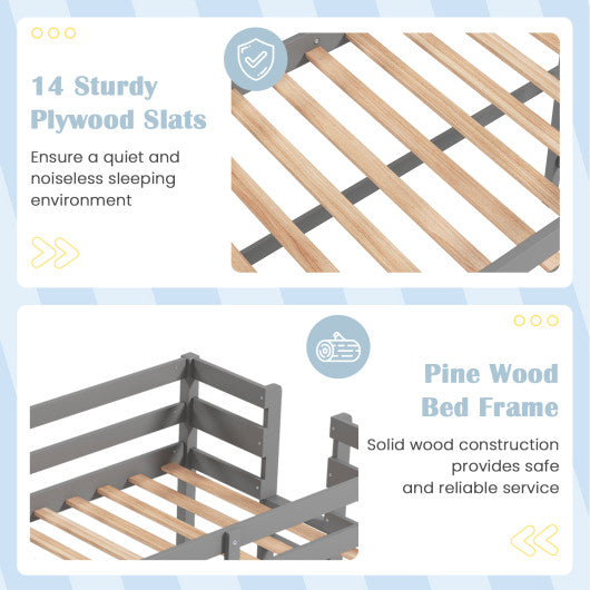 Twin Size Loft Bed Frame with Desk Angled and Built-in Ladder-Gray