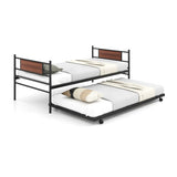 Twin Size Metal Daybed with Trundle and Wood Grain Headboard