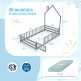 Twin Size Montessori Floor Bed with Lockable Door and Full-Length Guardrail-Gray