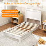 Twin Size Wooden Bed Frame with Headboard and Slat Support-White