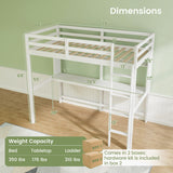 Twin Size Solid Wood Slatted Loft Bed Frame with Safety Guardrail for Kid-White