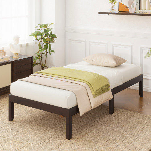 14 Inch Twin Wood Platform Bed Frame with Wooden Slats Support-Espresso