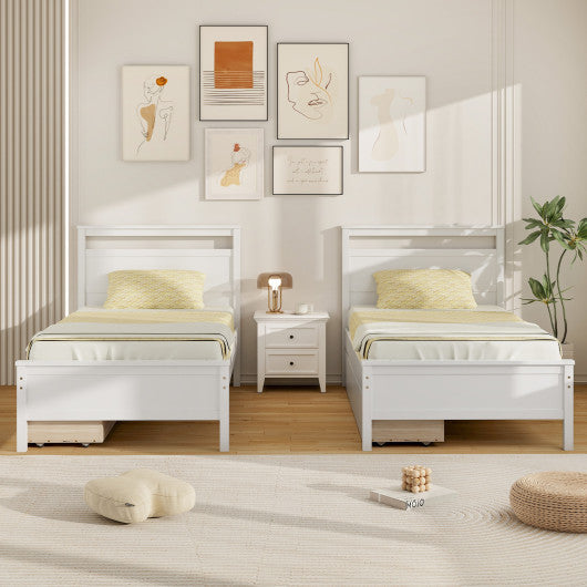 Twin Size Wooden Bed Frame with 2 Drawers for Teens and Adults-White