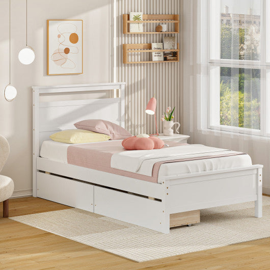 Twin Size Wooden Bed Frame with 2 Drawers for Teens and Adults-White