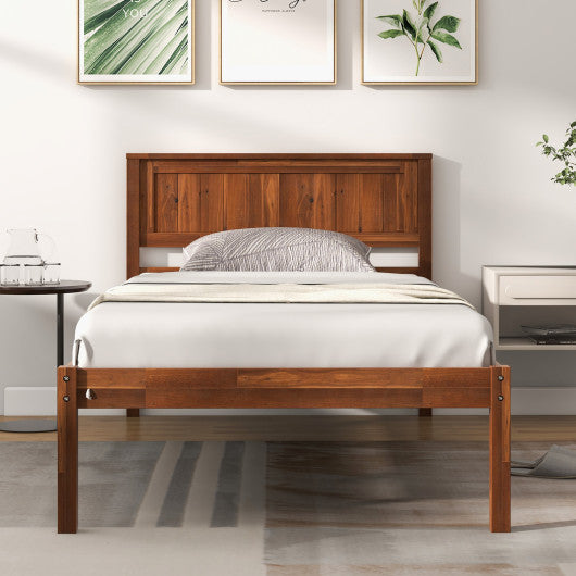 Twin/Full/Queen Size Bed Frame with Wooden Headboard and Slat Support-Twin Size