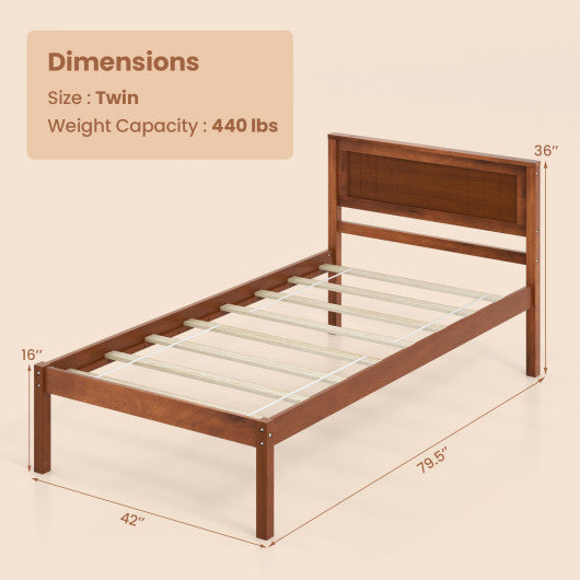 Twin/Full/Queen Size Bed Frame with Wooden Headboard and Slat Support-Twin Size
