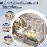 Twin Size Wooden Tent Platform House Bed with 2 Drawers-Gray