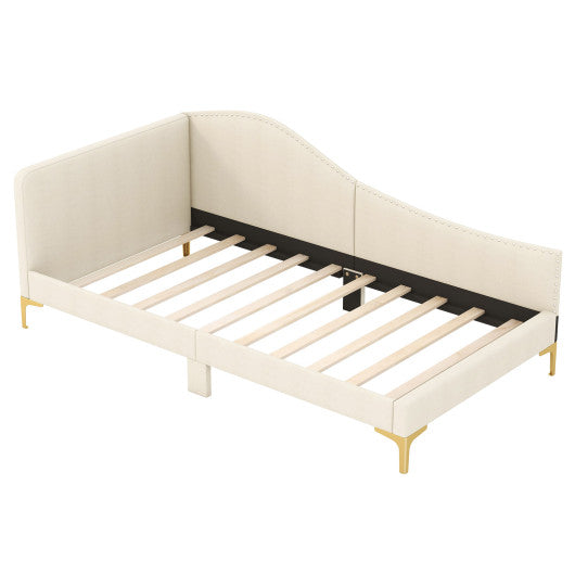 Full/Twin Size Upholstered Daybed with Metal Legs and Wood Slats-Twin Size