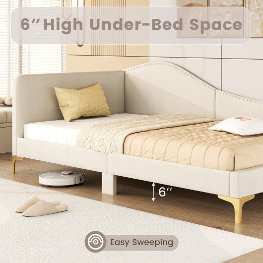Full/Twin Size Upholstered Daybed with Metal Legs and Wood Slats-Twin Size