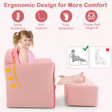 Ultra Soft Velvet Kids Sofa Chair Toddler Couch with Ottoman-Pink