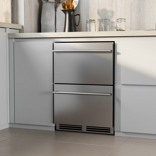 24 Inch Under Counter Dual Drawer Fridge with 37℉-64℉ Temperature Range-Silver