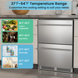 24 Inch Under Counter Dual Drawer Fridge with 37℉-64℉ Temperature Range-Silver