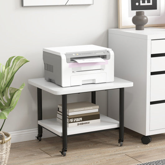 Under Desk Printer Stand with 360° Swivel Casters-White