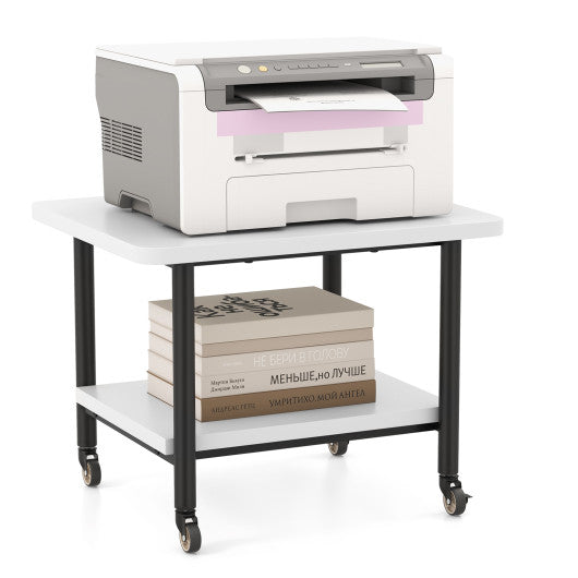Under Desk Printer Stand with 360° Swivel Casters-White