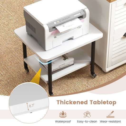 Under Desk Printer Stand with 360° Swivel Casters-White