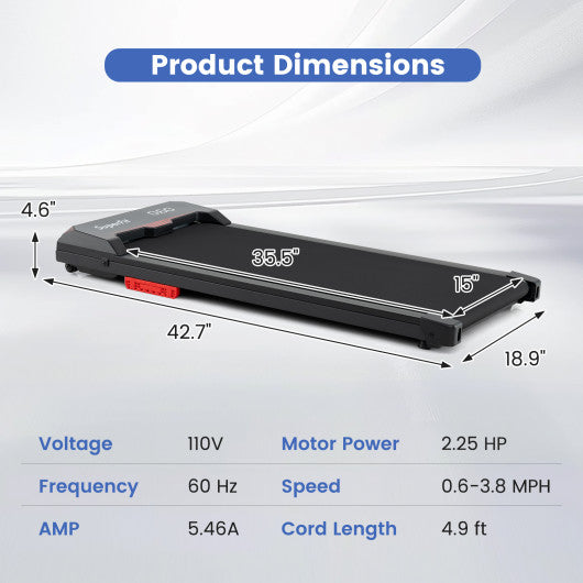 2.5HP Under Desk Treadmill with Remote Control and LED Display-Black