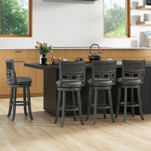 30.5" Bar Height Bar Chair with Wooden Frame Swivel Seat and Footrest for Pub Bar Restaurant-2 Pieces