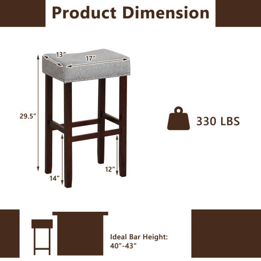 29 Inch Set of 2 Height Upholstered Bar Stool with Solid Rubber Wood Legs and Footrest-Gray