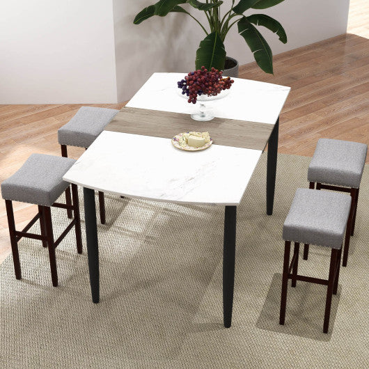 29 Inch Set of 2 Height Upholstered Bar Stool with Solid Rubber Wood Legs and Footrest-Gray