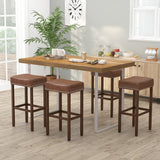 Upholstered Bar Stools Set of 2 with Footrests for Counter-Brown