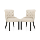 Upholstered Dining Chairs Set of 2 Tufted Wingback Chairs with Rubber Wood Legs-Beige