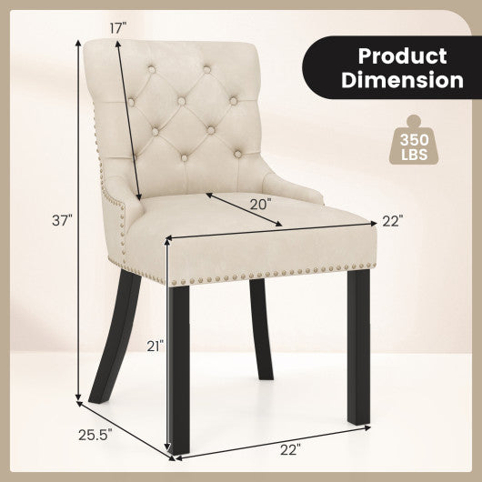 Upholstered Dining Chairs Set of 2 Tufted Wingback Chairs with Rubber Wood Legs-Beige