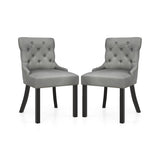 Upholstered Dining Chairs Set of 2 Tufted Wingback Chairs with Rubber Wood Legs-Gray