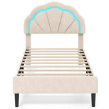 Upholstered LED Bed Frame with Adjustable Flower Headboard and Metal Support Feet-Twin Size