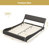 Upholstered Platform Bed Frame Low Profile Faux Leather with Curved Headboard-Queen Size