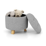 Upholstered Round Ottoman with Solid Rubber Feet-Gray