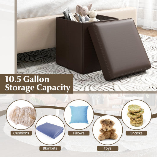 Upholstered Square Footstool with PVC Leather Surface for Bedroom-Brown