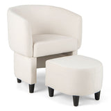 Upholstered Velvet Barrel Chair with Ottoman-Beige