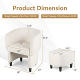 Upholstered Velvet Barrel Chair with Ottoman-Beige