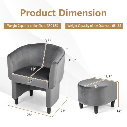 Upholstered Velvet Barrel Chair with Ottoman-Grey