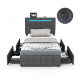 Upholstered LED Bed Frame with Headboard and 4 Drawers-Twin Size