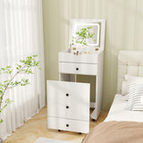 3-in-1 Vanity Set with Cushioned Stool and Flip-up Mirror-White