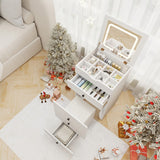 3-in-1 Vanity Set with Cushioned Stool and Flip-up Mirror-White