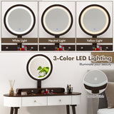 Makeup Vanity Table Set with LED Mirror and 3 Spacious Drawers-White-Brown